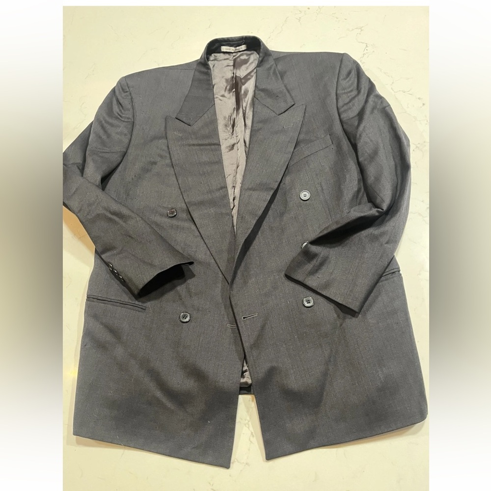 Yves Saint Laurent Made In France Vintage Gray Pinstripe Wool Suit Jacket 42 R